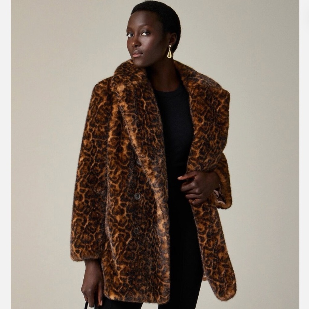 Like new J Crew Faux Fur Leopard Peacoat